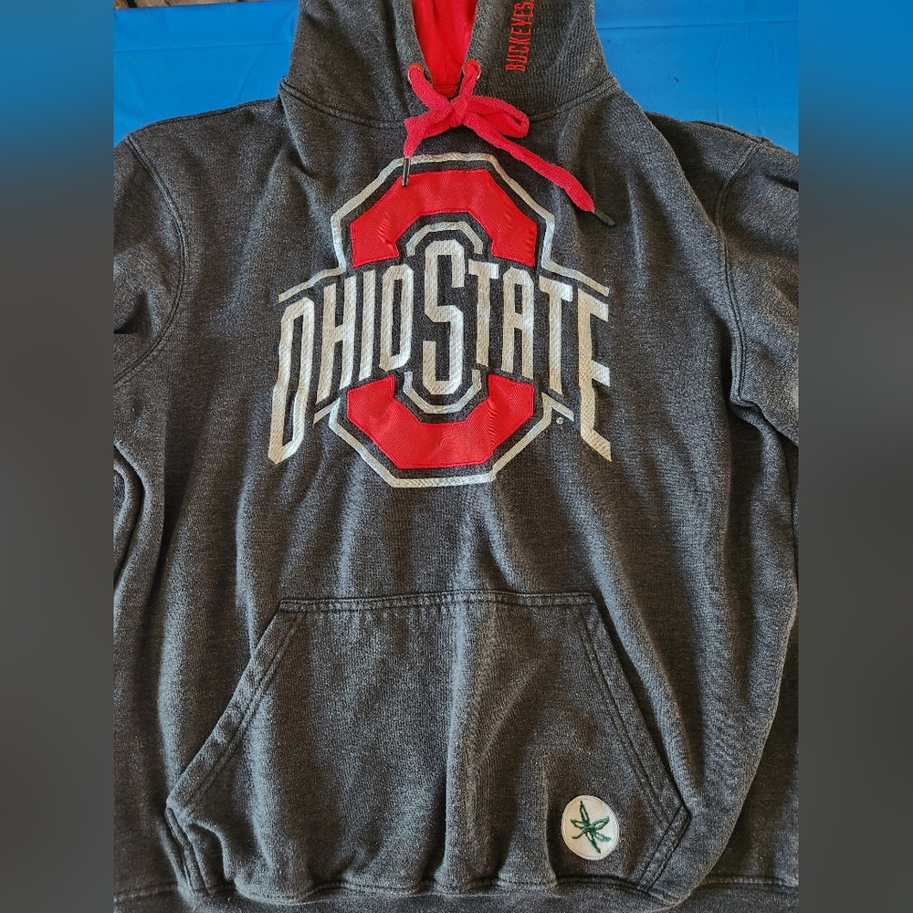 Ohio State Varsity Authentic Apparel Dark Grey Hoodie Buckeye Embroidered Satin